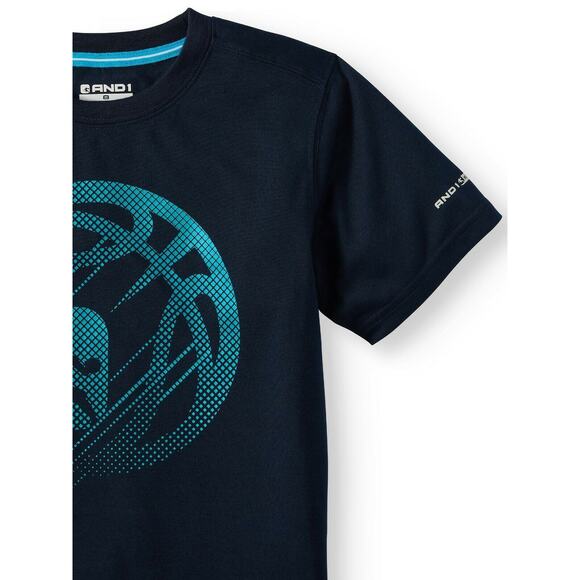 Basketball Graphic Short Sleeve Active Performance T-Shirt Boys Navy Medium (8) - Picture 2 of 6